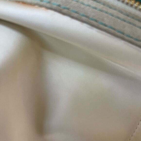 Coach Hampton off white Nylon Satchel turquoise blue charms & tan leather trim - Picture 13 of 16